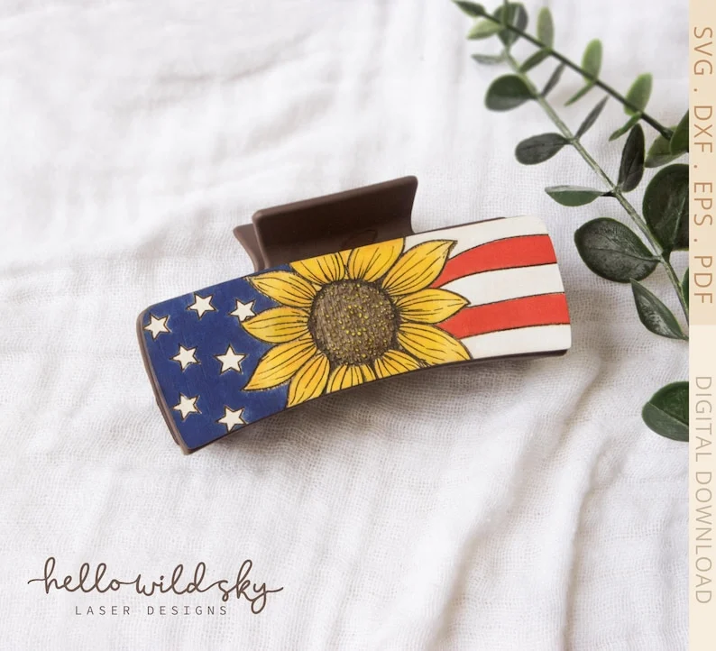 American Flag Sunflower Hair Clip laser cut file