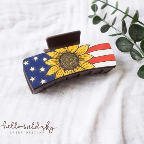 American Flag Sunflower Hair Clip laser cut design, view 5