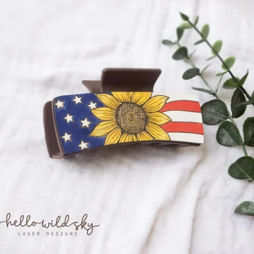 American Flag Sunflower Hair Clip laser cut design, view 3