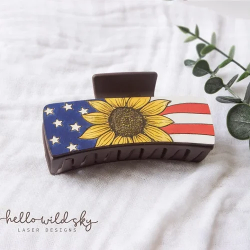 American Flag Sunflower Hair Clip laser cut design, view 7