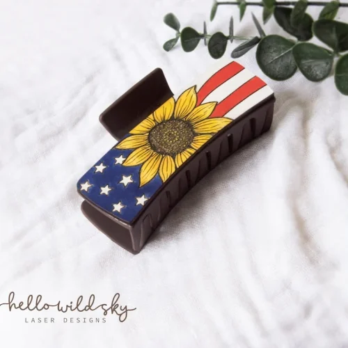 American Flag Sunflower Hair Clip laser cut design, view 8
