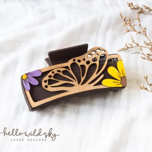 Butterfly Laser Cut Hair Clip File, Butterfly and Flowers Claw Clip Laser 4.1" File, Butterfly SVG Hair Clip, (digital Download)