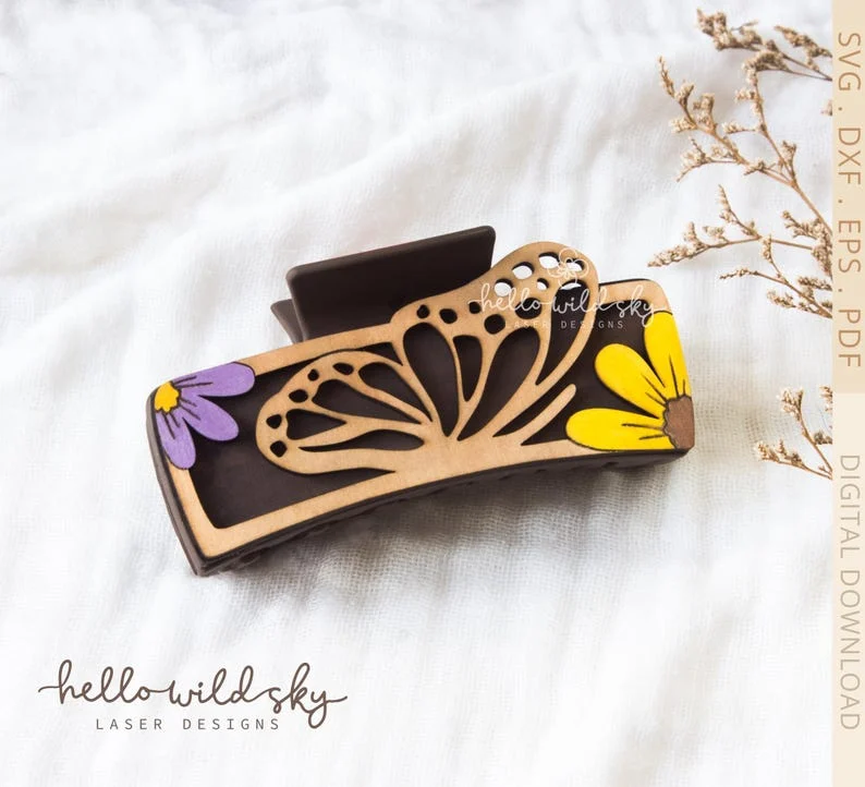 and Flowers Butterfly Hair Clip laser cut file