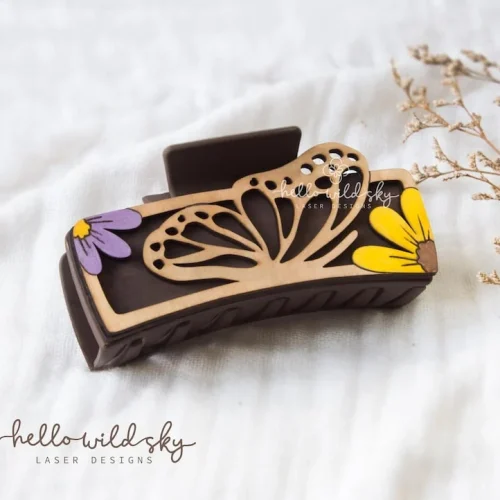 and Flowers Butterfly Hair Clip laser cut design, view 4