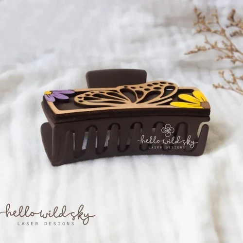 and Flowers Butterfly Hair Clip laser cut design, view 6