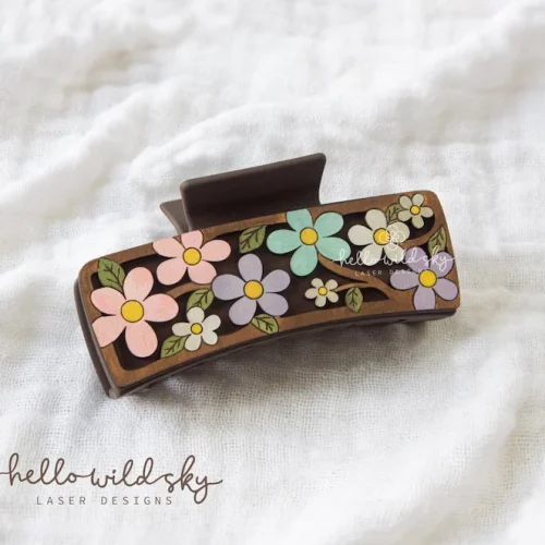 Cute Floral Hair Claw Clip, Floral Hair Clip Laser File, Flower Hair Clip SVG File (digital Download)