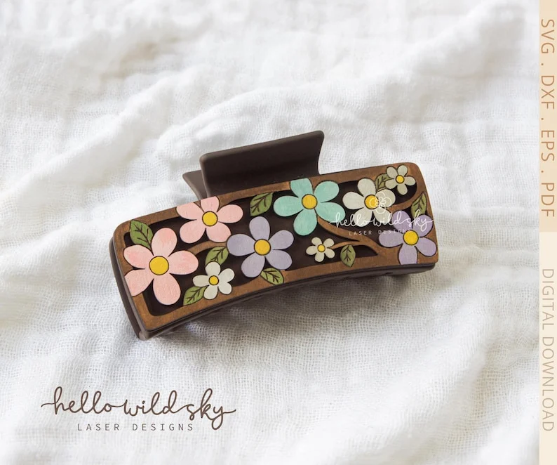 Cute Floral Hair Claw Clip, Floral Hair Clip Laser File, Flower Hair Clip SVG File (digital Download)