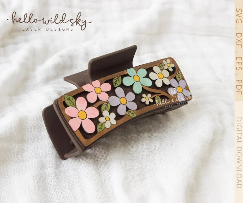 Cute Floral Hair Claw Clip, Floral Hair Clip Laser File, Flower Hair Clip SVG File (digital Download) - Image 2