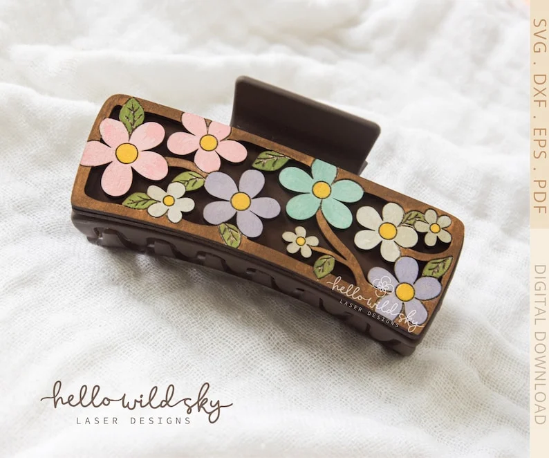 Cute Floral Hair Claw Clip, Floral Hair Clip Laser File, Flower Hair Clip SVG File (digital Download) - Image 3
