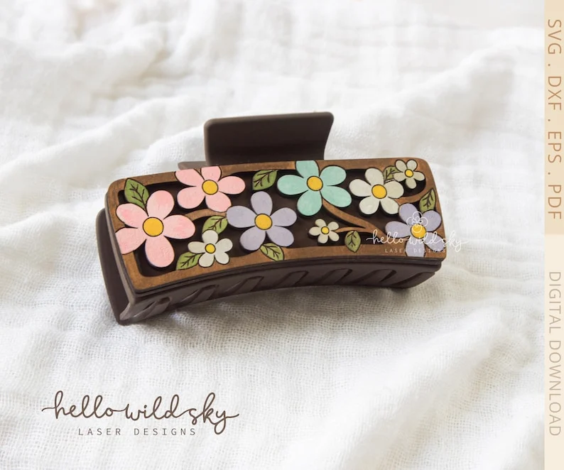 Cute Floral Hair Claw Clip, Floral Hair Clip Laser File, Flower Hair Clip SVG File (digital Download) - Image 7