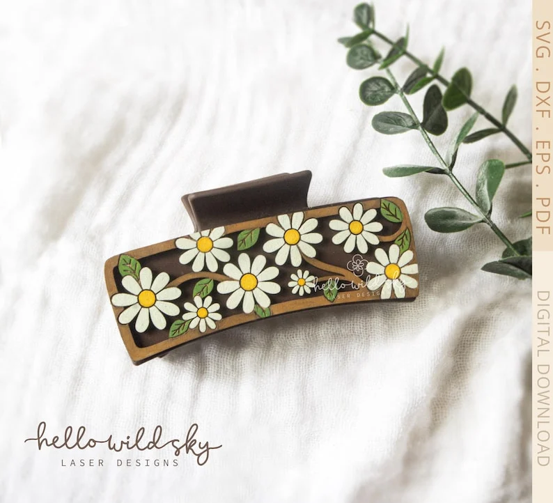 Daisy Flower Hair Clip SVG File, Daisy Hair Clip Laser Cut File, White Daisy Hair Clip File (digital Download) - Image 3