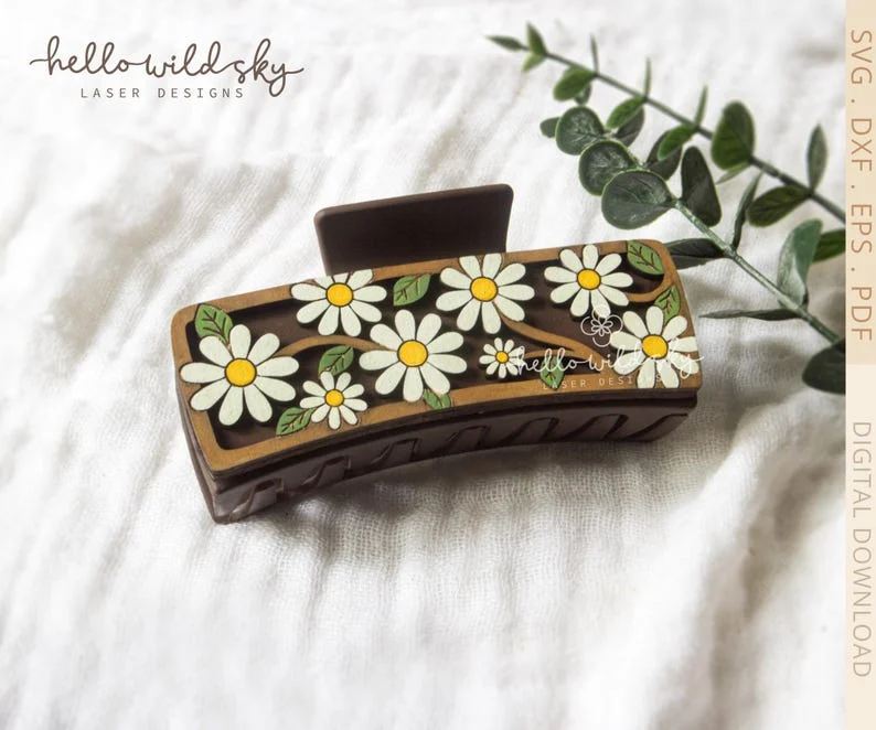 Daisy Flower Hair Clip SVG File, Daisy Hair Clip Laser Cut File, White Daisy Hair Clip File (digital Download) - Image 2