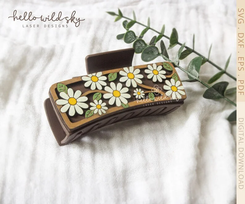 Daisy Flower Hair Clip SVG File, Daisy Hair Clip Laser Cut File, White Daisy Hair Clip File (digital Download) - Image 5