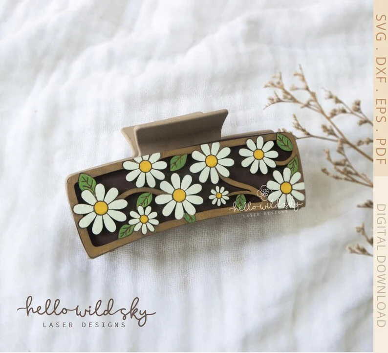Daisy Flower Hair Clip SVG File, Daisy Hair Clip Laser Cut File, White Daisy Hair Clip File (digital Download) - Image 6