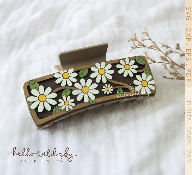 Daisy Flower Hair Clip SVG File, Daisy Hair Clip Laser Cut File, White Daisy Hair Clip File (digital Download) - Image 7
