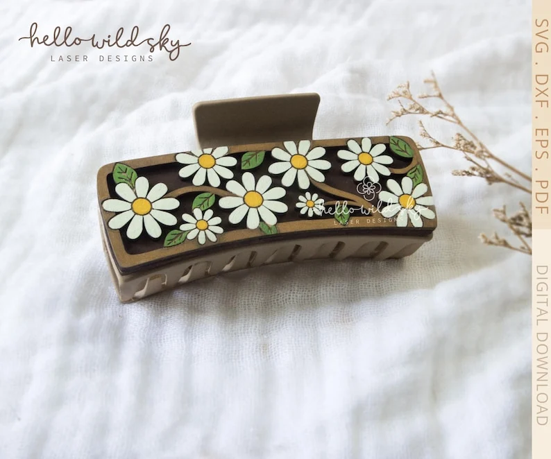 Daisy Flower Hair Clip SVG File, Daisy Hair Clip Laser Cut File, White Daisy Hair Clip File (digital Download) - Image 8