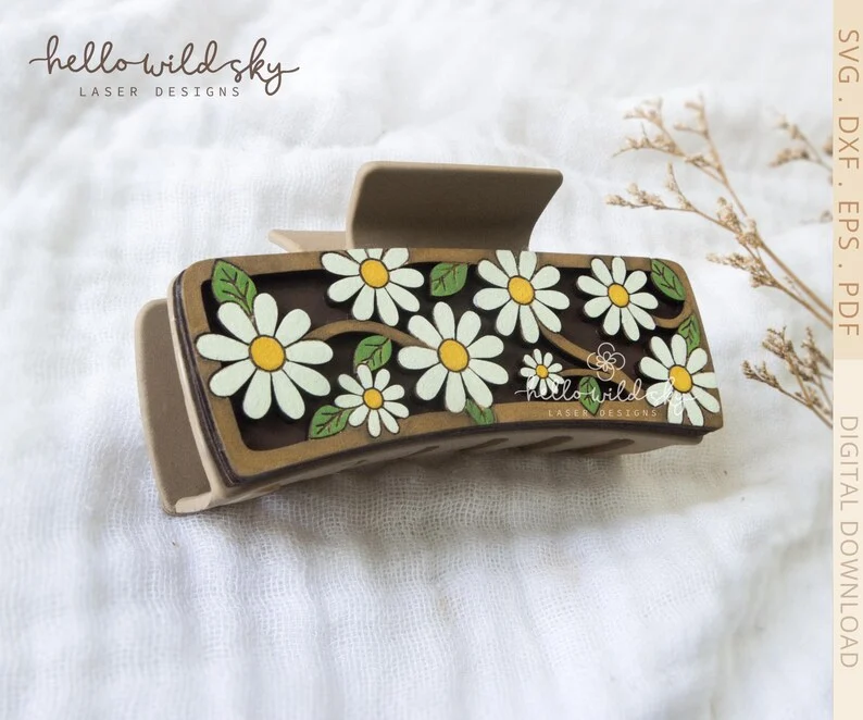 Daisy Flower Hair Clip SVG File, Daisy Hair Clip Laser Cut File, White Daisy Hair Clip File (digital Download) - Image 9