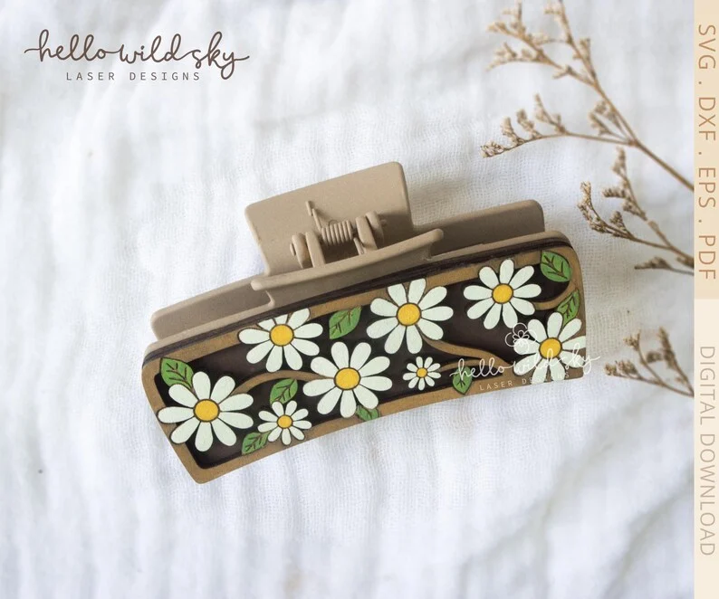 Daisy Flower Hair Clip SVG File, Daisy Hair Clip Laser Cut File, White Daisy Hair Clip File (digital Download) - Image 10