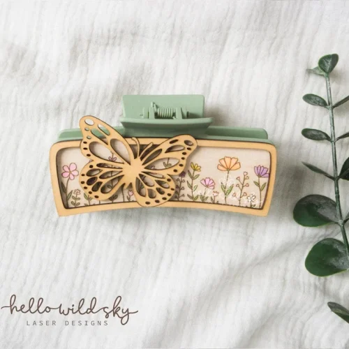 Butterfly and Wildflowers Hair Clip laser cut design, view 6
