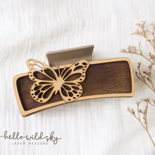 Butterfly and Wildflowers Hair Clip laser cut design, view 7