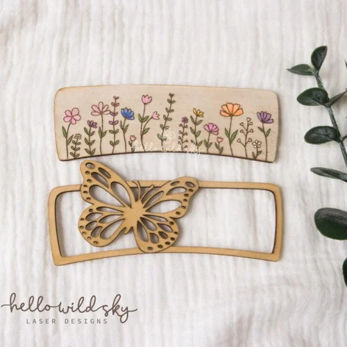Butterfly and Wildflowers Hair Clip laser cut design, view 8