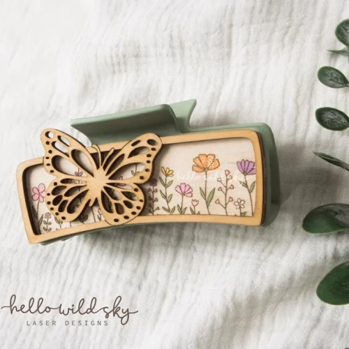 Butterfly and Wildflowers Hair Clip laser cut design, view 9