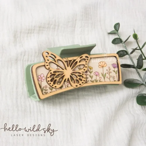 Butterfly and Wildflowers Hair Clip laser cut design, view 10
