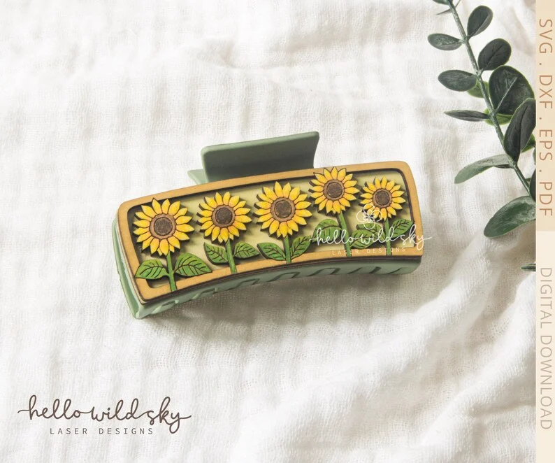 Sunflower Hair Claw Clip laser cut design, view 2