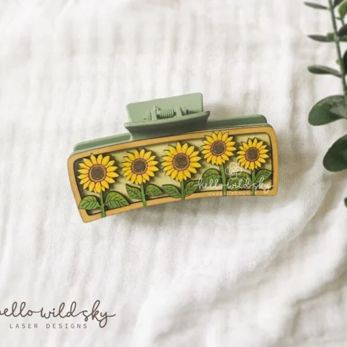 Sunflower Hair Claw Clip laser cut design, view 8