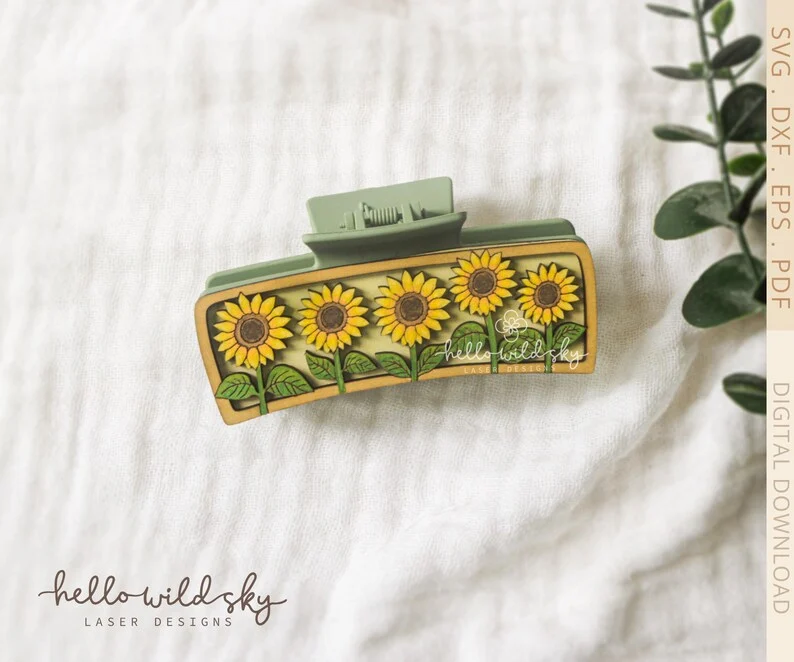 Sunflower Hair Claw Clip laser cut design, view 8