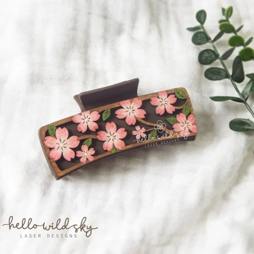 Cherry Blossom Hair Clip SVG, Floral Hair Clip Laser 4.1" SVG File, Cherry Blossom Laser Cut Design, (digital Download)