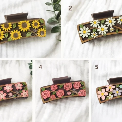 Bloom Hair Clips Collection, Floral Laser Hair Clip Design Bundle 4.1" , Flower Hair Clip SVG File (digital Download)