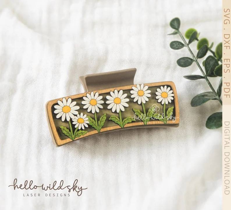 Daisy Hair Clip Laser File 4.1", Daisy Laser Claw Clip SVG File, Flowers Cut File Hair Clip (digital Download) - Image 3