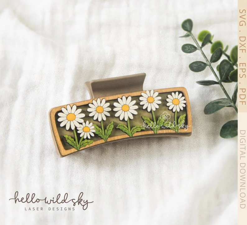 Daisy Hair Clip Laser File 4.1", Daisy Laser Claw Clip SVG File, Flowers Cut File Hair Clip (digital Download)