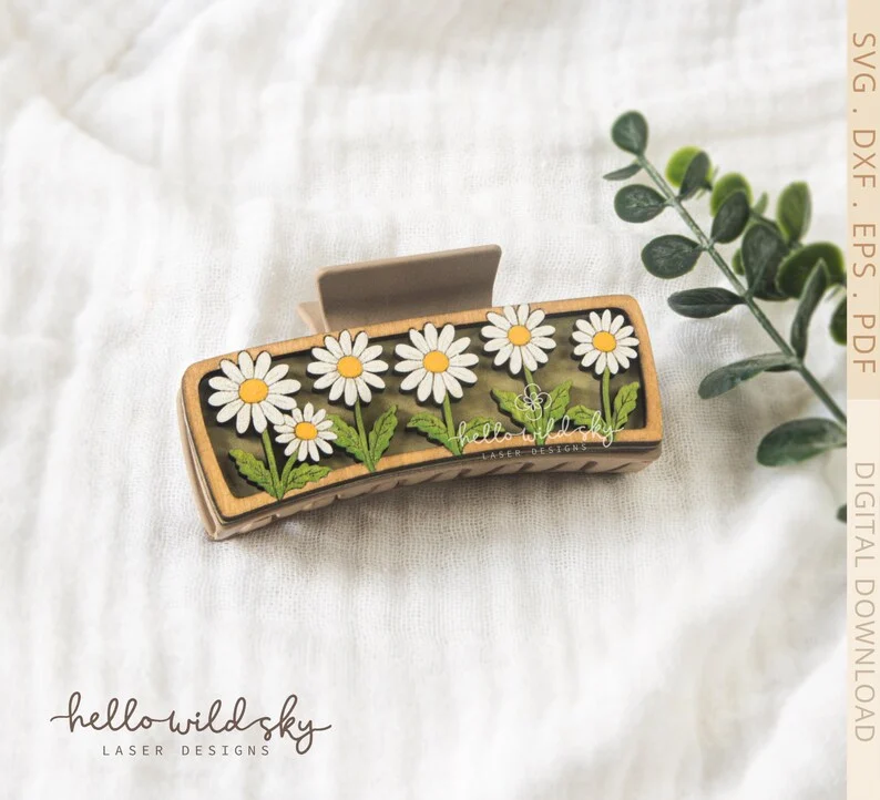 Daisy Hair Clip Laser File 4.1", Daisy Laser Claw Clip SVG File, Flowers Cut File Hair Clip (digital Download) - Image 4