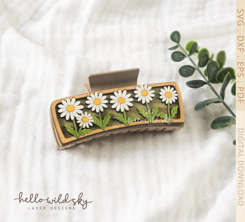 Daisy Hair Clip Laser File 4.1", Daisy Laser Claw Clip SVG File, Flowers Cut File Hair Clip (digital Download) - Image 2