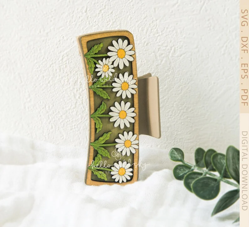 Daisy Hair Clip Laser File 4.1", Daisy Laser Claw Clip SVG File, Flowers Cut File Hair Clip (digital Download) - Image 6