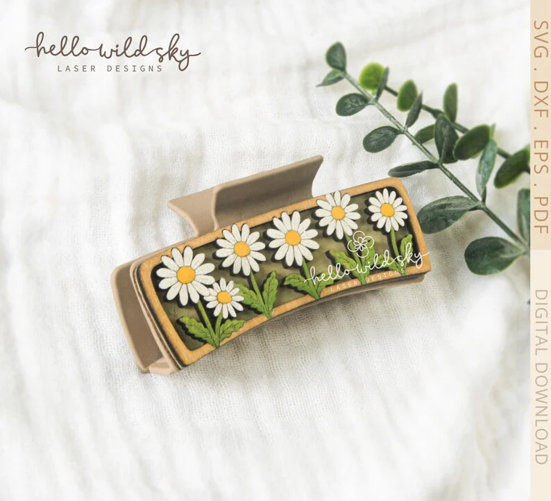 Daisy Hair Clip Laser File 4.1", Daisy Laser Claw Clip SVG File, Flowers Cut File Hair Clip (digital Download) - Image 7