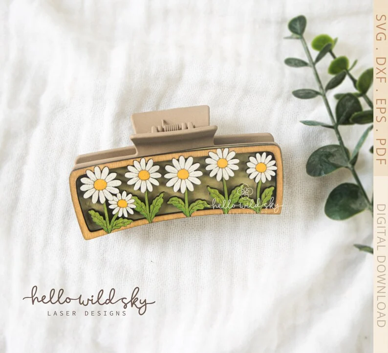 Daisy Hair Clip Laser File 4.1", Daisy Laser Claw Clip SVG File, Flowers Cut File Hair Clip (digital Download) - Image 8
