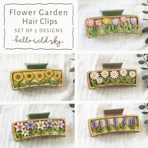 Flower Garden Hair Clips Collection laser cut design, view 4
