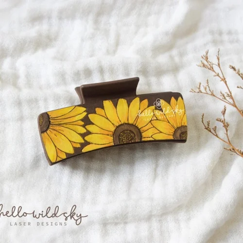 Boho Sunflower Hair Clips laser cut design, view 3