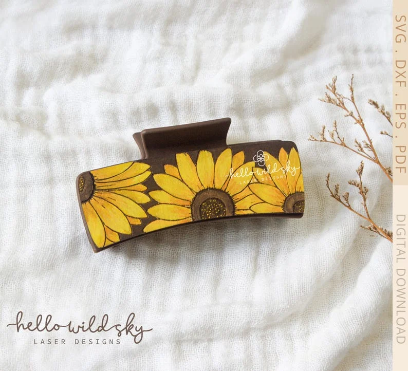 Boho Sunflower Hair Clips laser cut file