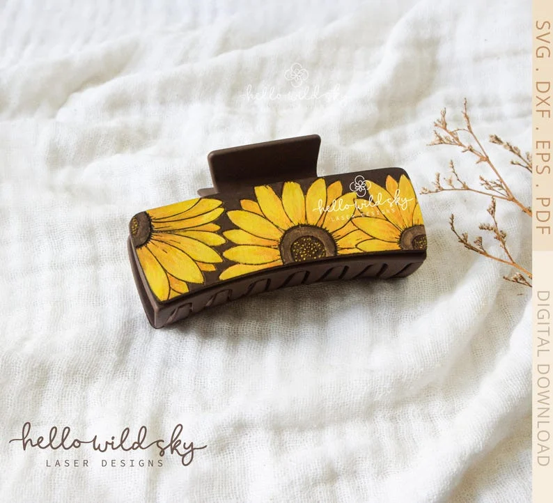 Boho Sunflower Hair Clips laser cut design, view 2