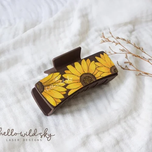 Boho Sunflower Hair Clips laser cut design, view 6