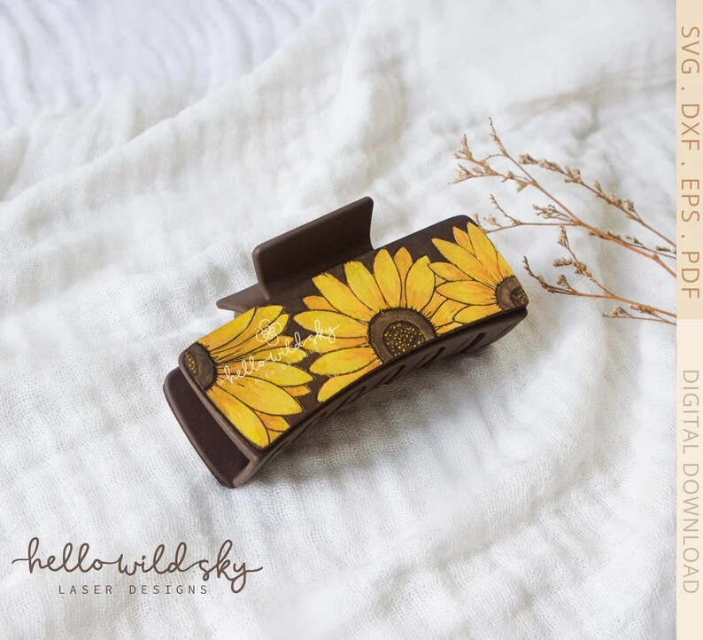 Boho Sunflower Hair Clips laser cut design, view 6