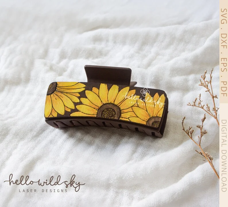 Boho Sunflower Hair Clips laser cut design, view 8