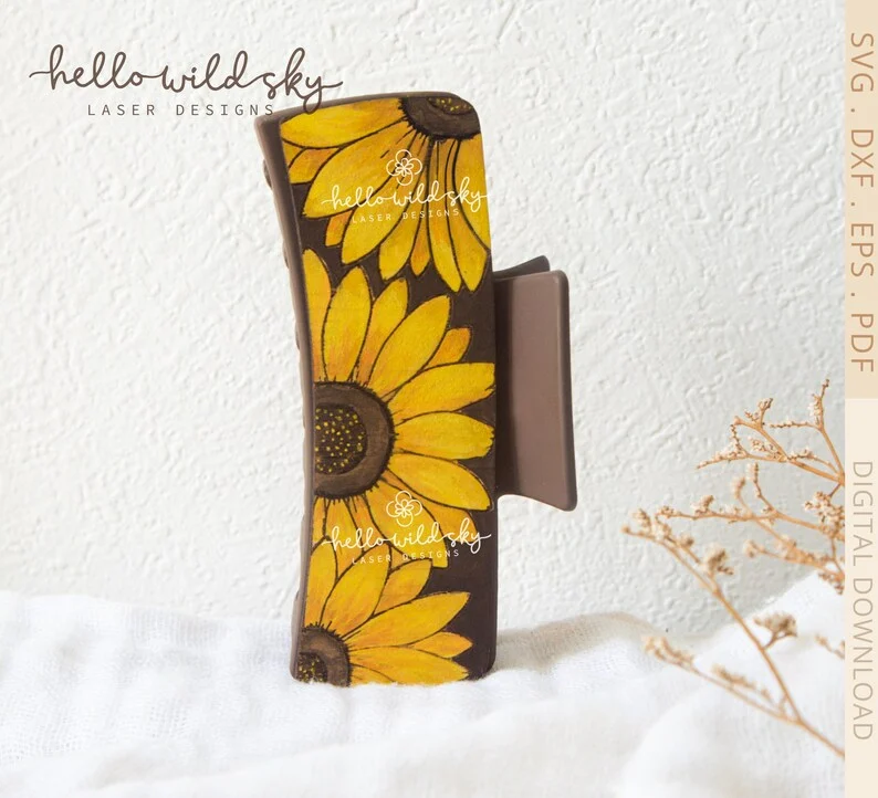Boho Sunflower Hair Clips laser cut design, view 10