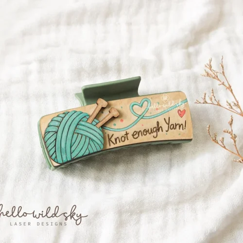 Knitting Laser Hair Clip 4.1" File, Knitting Claw Clip SVG File, Yarn Lover Hair Clip, Cozy Crafter Hair Clip (digital Download)