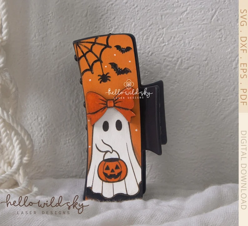 Halloween Ghost Hair Clip laser cut design, view 3