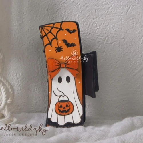 Halloween Ghost Hair Clip Laser SVG File, Halloween Ghost Claw Clip 4.1" Design, Cute Ghost Hair Clip Laser (digital Download)